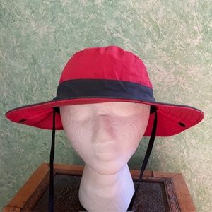 SUN SHADE girls sun hat  red and gray, 100% polyester, adjustable, one size fits